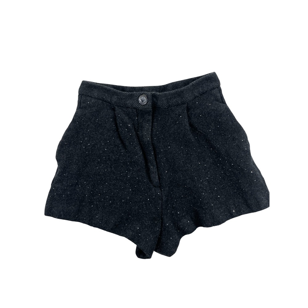 Sandro Paris Women's 34 Wool Blend Sparkle Shorts Gray Black High Waist Designer